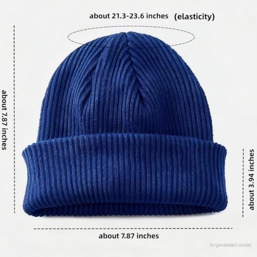 Red Ribbed Knit Beanie Cuffed Winter Hat Soft Warm Skull Cap for Men Women Adults - color: Royal Blue