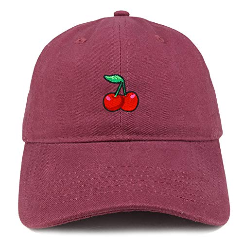 Trendy Apparel Shop Cherry Patch Brushed Cotton Unstructured Dad Hat - color: Maroon