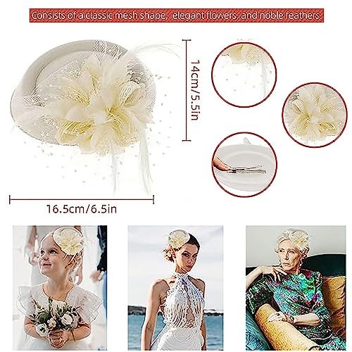 Fascinators Hats Pillbox Hat for Girl and Women - color: Yellow-fascinator With Flower Feather