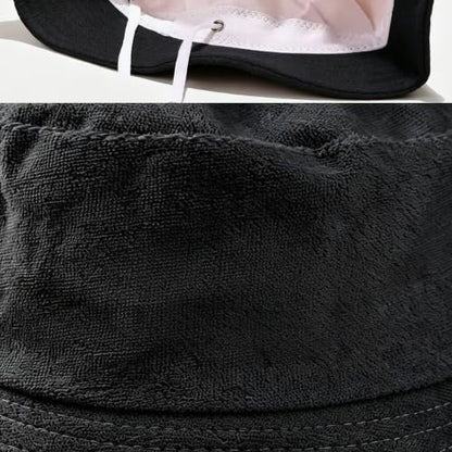 Cotton Terrycloth Bucket Hat for Women Fisherman Wide Brim Fishing Hat for Men Spring Fall Sun Protection Outfits - color: Black