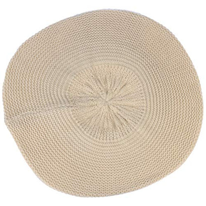 BYOS Chic French Style Lightweight Soft Slouchy Knit Beret Beanie Hat in Solid - color: Cream