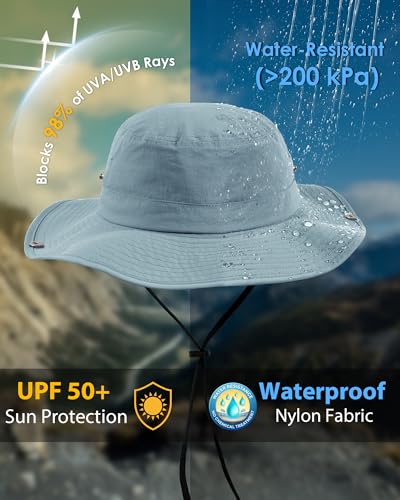 Wide Brim Waterproof Bucket Rain Hat for Women Men UPF50+ Cowboy Sun Hat - color: Blue Gray