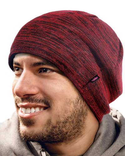 Lvaiz Winter Fleece Lined Beanie Hat for Men Women Reversible Skull Cap - color: Red+deep Blue