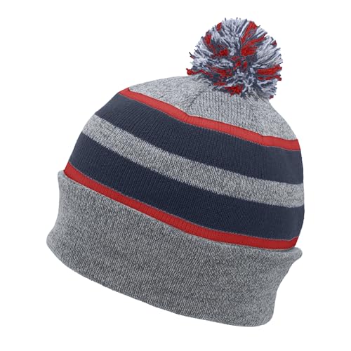Pacific Headwear Unisex Adult Pacific Headwear Knit Fold Over Pom-pom Beanie - color: Heather/Navy/Red, size: One Size