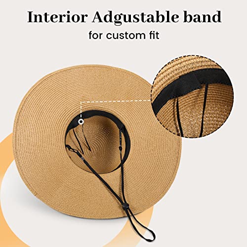 Beach Sun Straw Hats for Women, UPF 50+ UV Sun Protection Summer Straw Hat - color: B - Bege