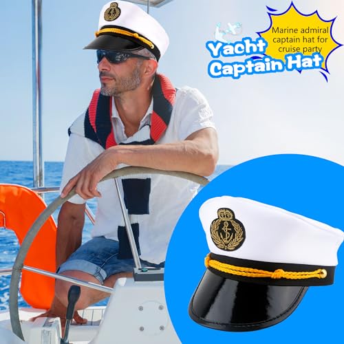 8 Pieces Captain Hats Adjustable White Sailors Navy Marine Admiral Caps for Yacht Theme Party Costume Accessory - color: Style 7