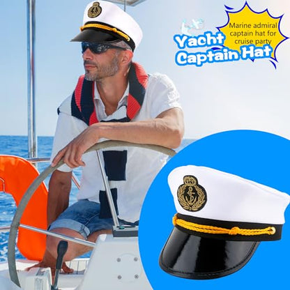 8 Pieces Captain Hats Adjustable White Sailors Navy Marine Admiral Caps for Yacht Theme Party Costume Accessory - color: Style 7
