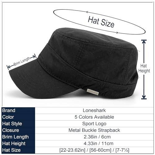 Loneshark Water Resistant Military Hat Quick Dry Cadet Cap Army Flat Top - color: Sport-logo-black