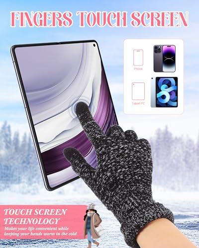 JaGely 8 Pieces Women Winter Hats and Gloves Set Women Warm Touchscreen Knitted Lined Gloves Winter Beanies - color: Black, Mixed Khaki