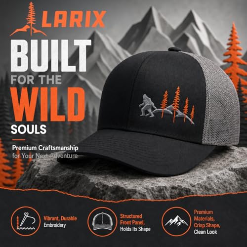 LARIX Trucker Hat Men - Snapback Cap with Breatheable Mesh Back, Hats for men, Mens Hat, Mens Trucker Hats - color: Black Gray (Wb)