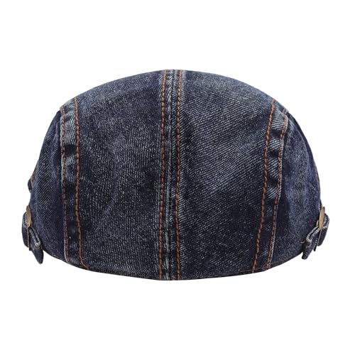 ZLYC Men Cotton Flat Cap Summer Scally Newsboy Beret Driver Hat - color: Denim Navy