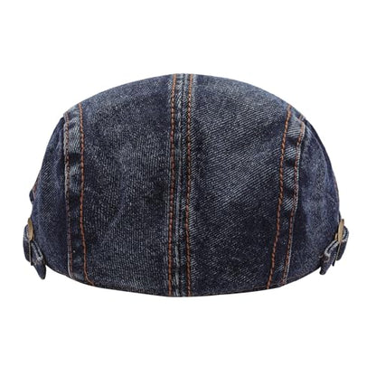 ZLYC Men Cotton Flat Cap Summer Scally Newsboy Beret Driver Hat - color: Denim Navy
