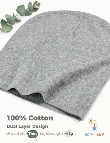 100% Cotton Thin Beanie Hat Women Men Soft Slouchy Chemo Skull Cap - color: 2pcs Dark Gray+light Gray