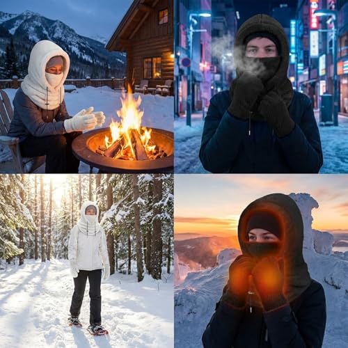 4 Pcs Winter Fleece Balaclava Ski Mask Glove Men Women - color: Black and Grey
