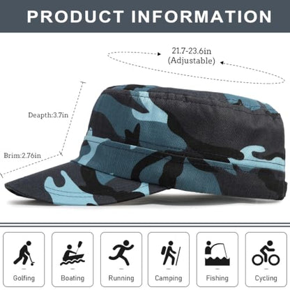 Initlove Cadet Army Cap Military Unisex Flat Top Hat for Men Women - color: Camo Blue