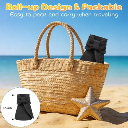 ZOORON Girls Straw Sun Visor Hat, Wide Brim Ponytail Beach Hat with Bow - color: Black