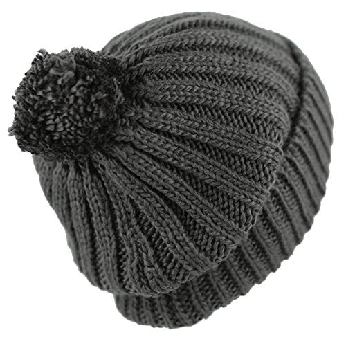 Women and Men Beanie Daily Winter Oversized Thick Stretchy Knitted Pom Pom Beanie Fleece Lined Beanie Hat - color: 2. Straight Dark Grey