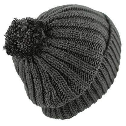 Women and Men Beanie Daily Winter Oversized Thick Stretchy Knitted Pom Pom Beanie Fleece Lined Beanie Hat - color: 2. Straight Dark Grey