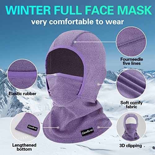 GoxRunx Kids Balaclava Ski Mask,Fleece Face Mask Neck Warmer for Boys Girls,Windproof Face Cover for Cold Weather - color: Purple
