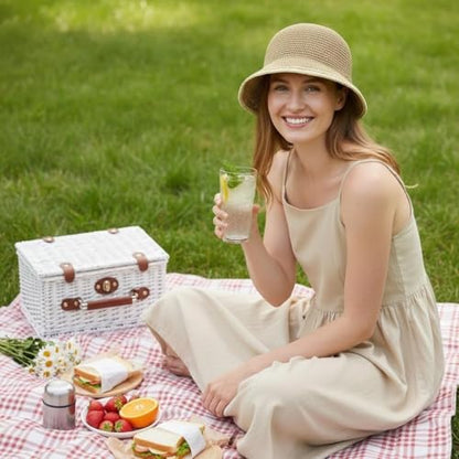 Women’s Two-Toned Sun Hat Straw Bucket Hat UPF 50+ Sun Protection Packable Adjustable Summer Holiday Beach Hat - color: Khaki