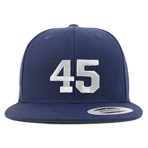 Trendy Apparel Shop Number 45 White Thread Embroidered Flat Bill Snapback Baseball Cap - color: Navy