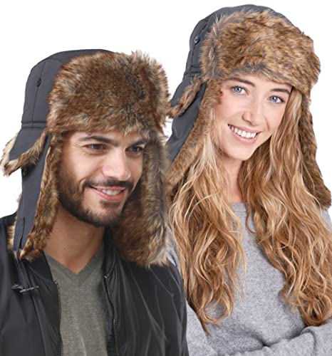 Tough Headwear Russian Trapper Hat – Water-Resistant Ushanka for Men & Women with Chin Strap & Ear Flaps - color: Slate-grey