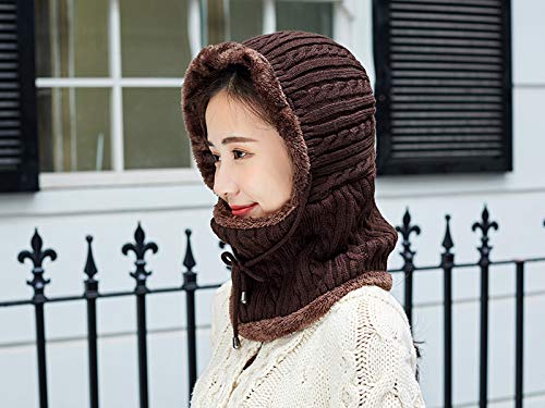 HUAMULAN Women Winter Knit Balaclava Fleece Lined Hooded Beanie Hats - color: Coffee, size: Medium