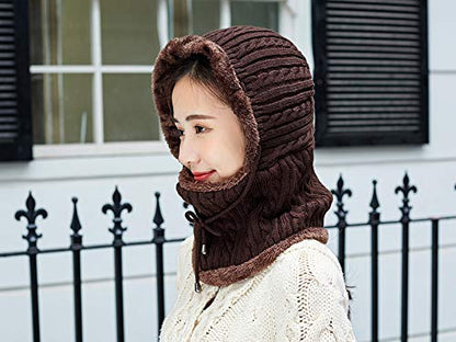 HUAMULAN Women Winter Knit Balaclava Fleece Lined Hooded Beanie Hats - color: Coffee, size: Medium