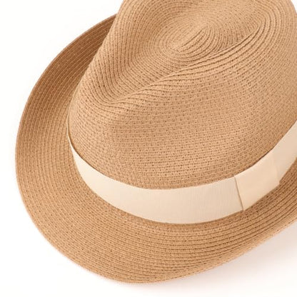 DRESHOW Women Straw Panama Hat Travel Fedora Beach Sun Hat Summer Wide Brim Straw Roll up Hat UPF 50+ - color: 1 Pc Roll Up Hat: Khaki + 2 Replaceable Bands（khaki, Beige)