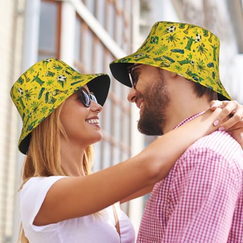 Bucket Hat for Men Women Packable Sun Hats Fisherman Outdoor Summer Travel Hiking Beach Caps - color: Brazilian Football