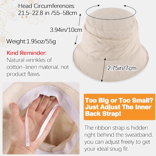 Linen Blend Ruched Bucket Hat Ultra-Light Breathable Sun Hat - color: Beige
