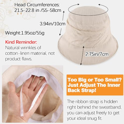 Linen Blend Ruched Bucket Hat Ultra-Light Breathable Sun Hat - color: Beige