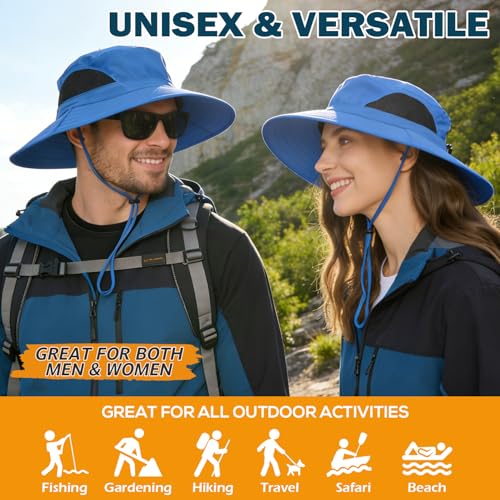 Wide Brim Sun Bucket Hat, Waterproof Boonie Hat for Men & Women - color: 01 Blue