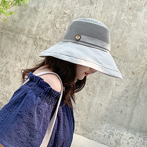 Women Wide Brim Sun Hats Metal Wired Edge Summer UV Protection Beach Fishing Hat for Hiking Garden Travel Chin Strap - color: B4-fyu001-lightgray, size: One Size