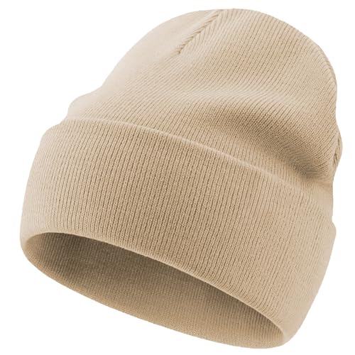 100% Cotton Beanie Lengthen Cuffed Beanies Knit Winter Hats Unisex - color: 1-khaki