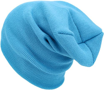KBETHOS Made in USA Classic Men's Women's Cuffed Folded Acrylic Knit Beanie Hat Solid Unisex Cold - color: 4. Blue Aqua Solid Long Beanie
