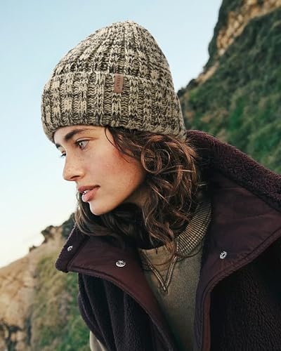 Fleece Lined Beanie Cable Knit Chunky Beanies Womens Snow Cap - color: Tone Beige/Black Mix