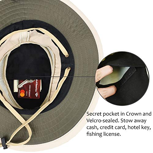 Solaris Mens Sun Hat Neck Flap 2 in 1 Foldable Waterproof UPF 50+ Baseball Cap Fishing Hiking Outdoor - color: Tan