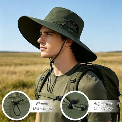 Mens Sun Hat Wide Brim Sun Hats for Men UV Protection Waterproof Bucket Hat - color: Army-green