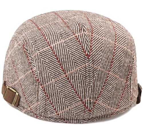 Men's Cotton Newsboy Hats Flat Ivy Gatsby Cap Irish Cabbie Ivy Driving Hunting Hat - color: Checkered Coffee