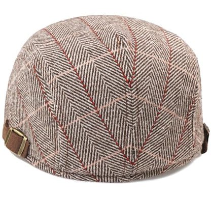 Men's Cotton Newsboy Hats Flat Ivy Gatsby Cap Irish Cabbie Ivy Driving Hunting Hat - color: Checkered Coffee