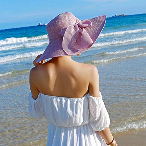 FSIGOM Women's Folable Floppy Hat,Wide Brim Sun Protection Straw Hat, Summer UV Protection Beach Cap - color: C1-f-violet, size: Medium