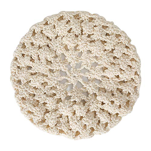 ZLYC Women Cotton Slouchy Crochet Beret Handmade Cutout Floral Beanie Hat - color: Beige