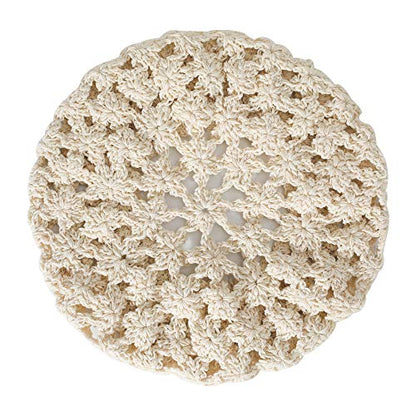 ZLYC Women Cotton Slouchy Crochet Beret Handmade Cutout Floral Beanie Hat - color: Beige
