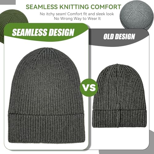 vidsel 50% Wool Thick Beanie Hat Men Women, Seamless Cuffed Winter Knit Cap - color: 1pcs Dark Grey