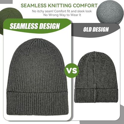 vidsel 50% Wool Thick Beanie Hat Men Women, Seamless Cuffed Winter Knit Cap - color: 1pcs Dark Grey