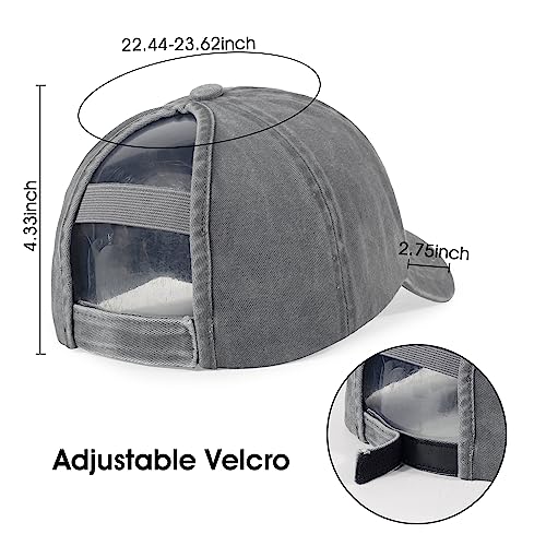 HH HOFNEN Ponytail Hat for Women Washed Distressed Baseball Cap Ponycaps - color: #1-1 Grey