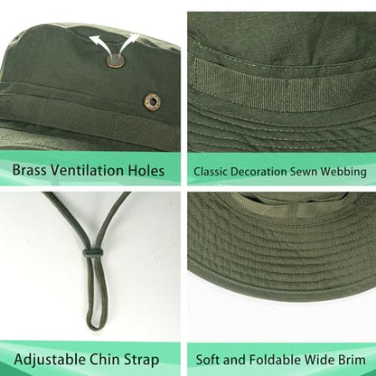 Rosoz Sun Hats for Men Women Bucket Hat UPF Protection Wide Brim Boonie Hat - color: 1pack-green