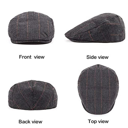 Herringbone Flat Ivy Newsboy Cap for Men 1920s Wool Blend Tweed Cabbie Hat - color: 001 Plaid Black, size: Small-Medium