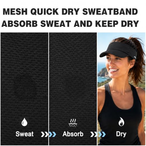 Sun Visor Caps Foldable Brim Adjustable Visor Hats for Women Men - color: 2# Black